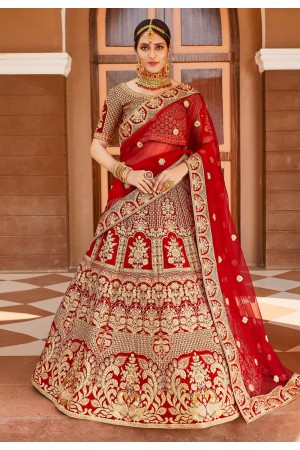 Red bridal velvet lehenga choli 8319