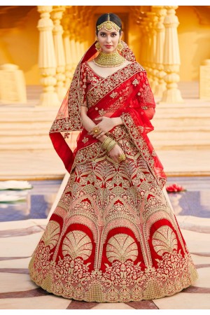 Red velvet bridal lehenga choli 8311