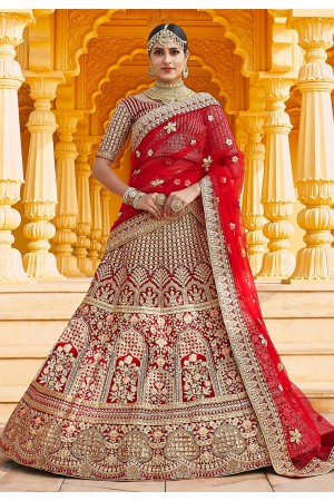 Red velvet bridal lehenga choli 8314