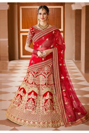 Red velvet bridal lehenga choli 8315