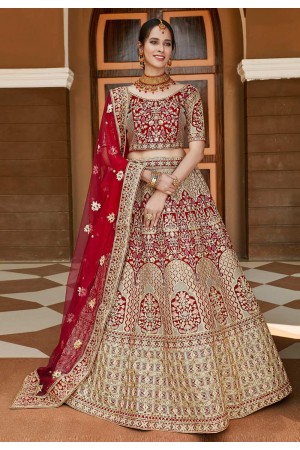 Red velvet bridal lehenga choli 8317