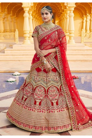 Red velvet bridal lehenga choli 8320