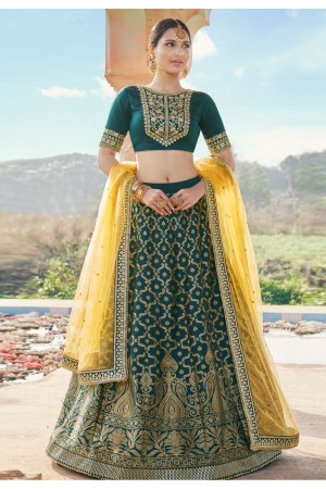 Teal brocade silk embroidered lehenga choli 4226