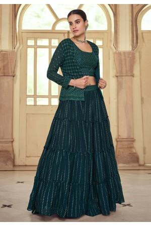 Teal georgette readymade jacket style lehenga choli 8205