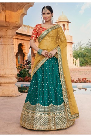 Teal silk embroidered lehenga choli 4221