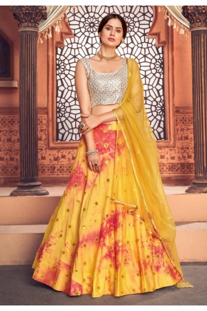 Yellow cotton sequins work lehenga choli 1734