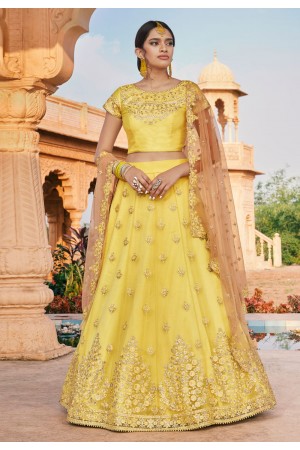 Yellow net embroidered lehenga choli 4220