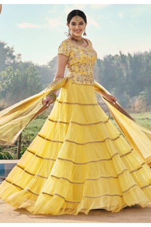 Yellow net embroidered lehenga choli 4225