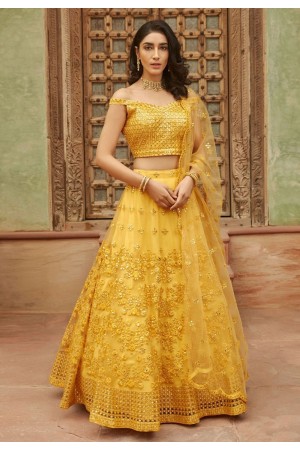 Yellow organza embroidered lehenga choli 1004