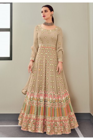 Beige georgette embroidered long anarkali suit 113