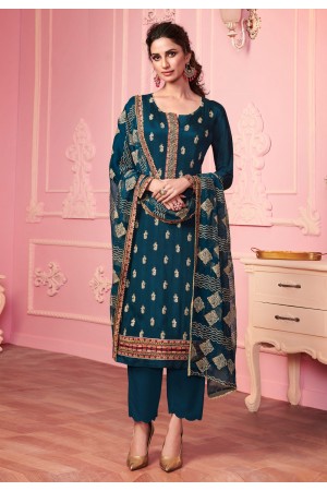 Blue georgette pant style suit 2014