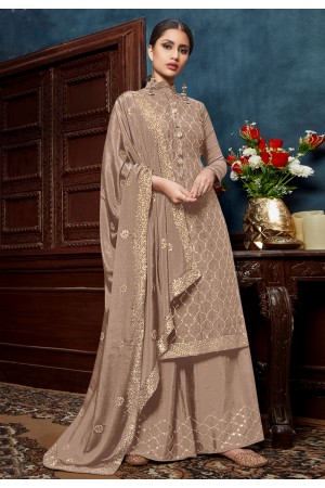 Brown chinon kameez with palazzo 4604B