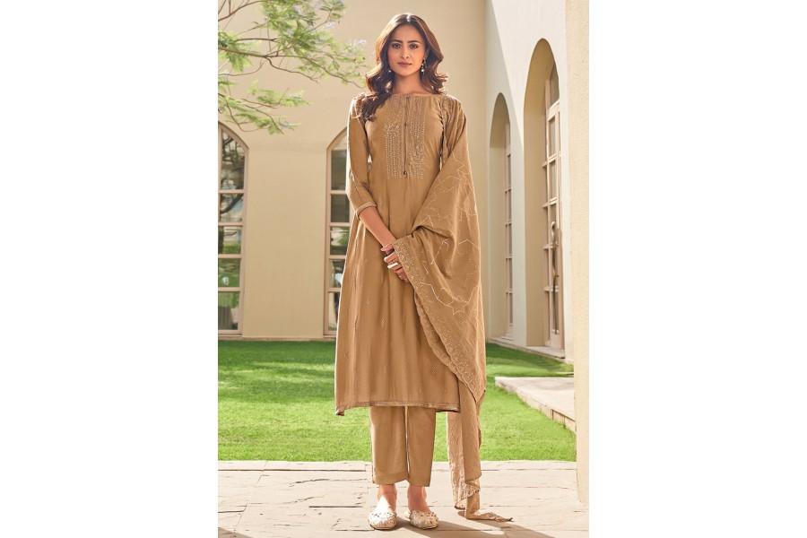 Brown pure muslin suit set main image 0