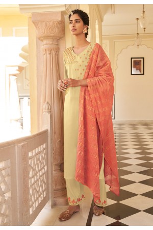 Cream viscose readymade kameez with palazzo 122