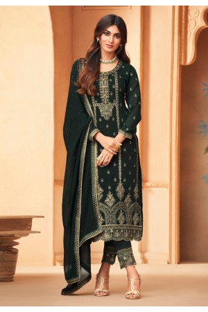 Green georgette embroidered pant style suit 96005