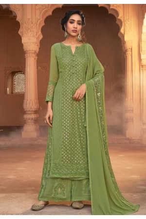 Green georgette palazzo suit 11003