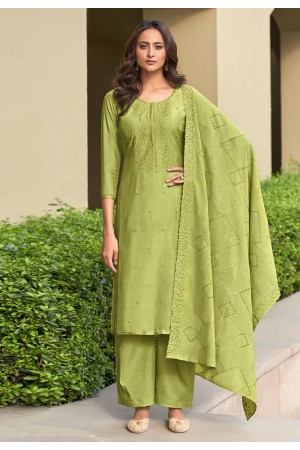 Parrot Green Chanderi Women's Palazzo Suit With Heavy Embroidered Dupatta -  Mf Next Com - 2757243