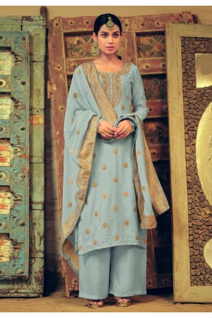 Light green silk jacquard palazzo suit 2238