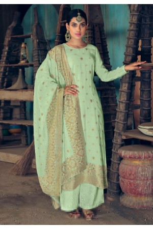 Light green silk jacquard palazzo suit 2238