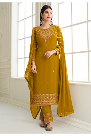 Mustard georgette pant style suit 8468