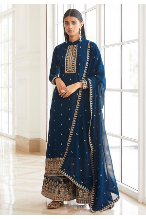 Navy blue georgette kameez with palazzo 8454