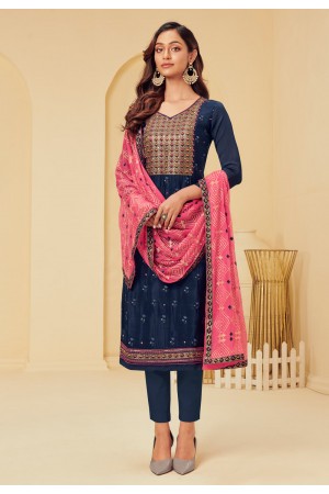 Navy blue georgette kameez with pant 2013