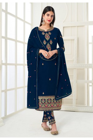 Navy blue georgette pant style suit 8466