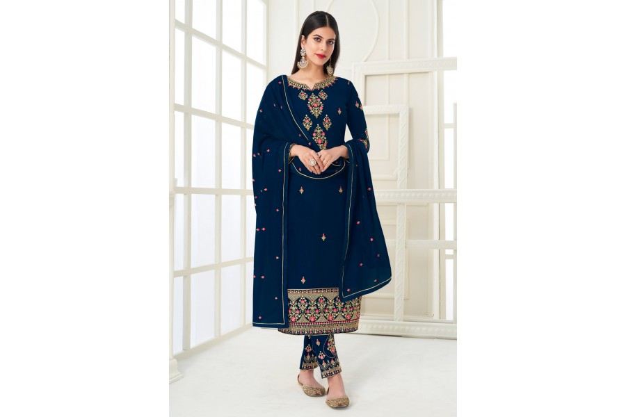 Navy Blue Georgette Pant Salwar main image 0