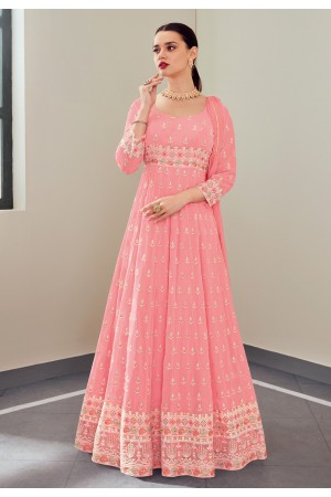 Pink georgette embroidered long anarkali suit 114