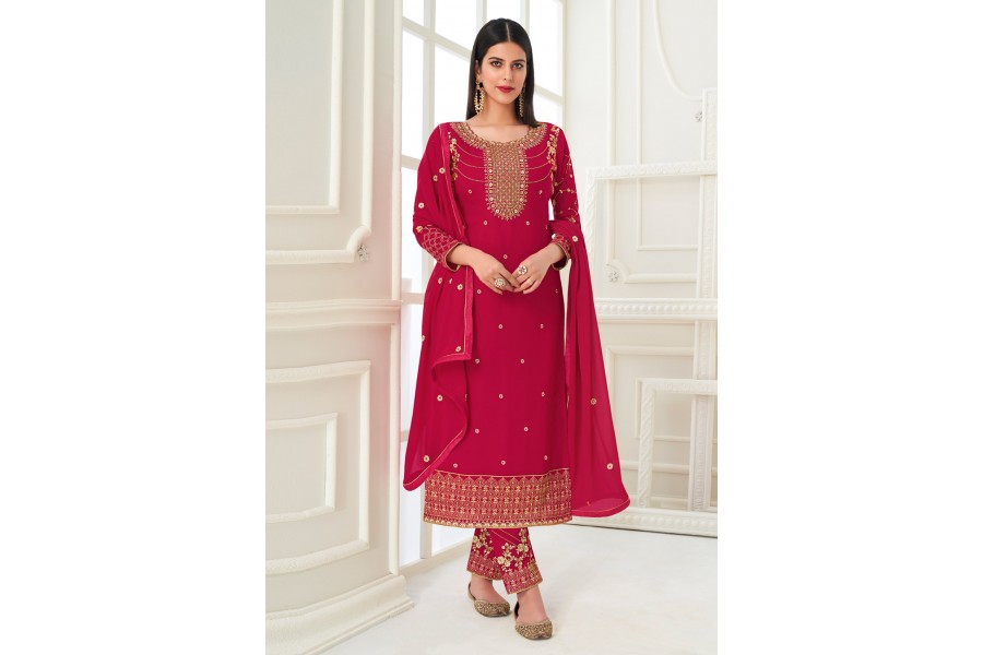 Pink Fox Georgette Pant Salwar Suit main image 1