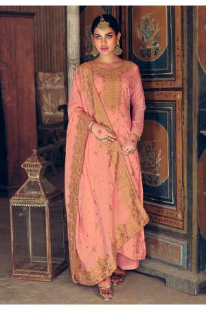 Pink silk jacquard kameez with palazzo 2233