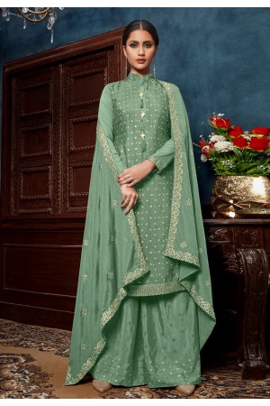 Pista green chinon palazzo suit 4601B