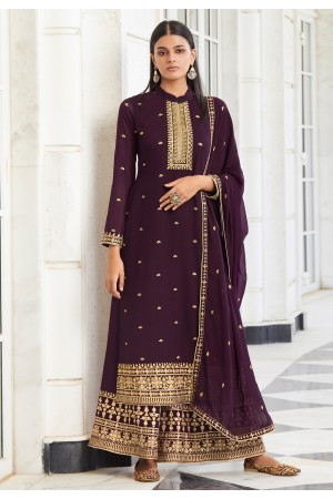 Purple georgette palazzo suit 8455