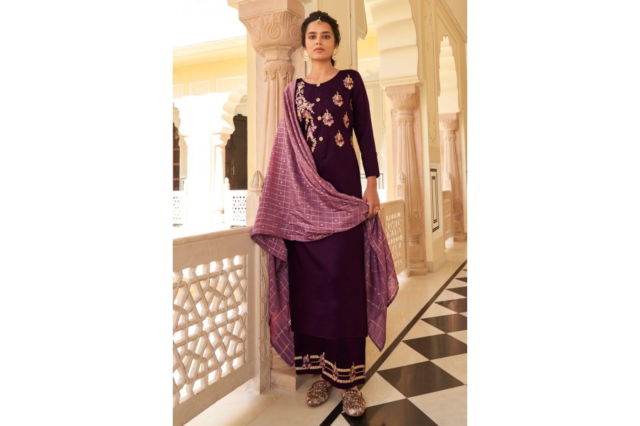 Light Purple Viscose Rayon Palazzo Suit