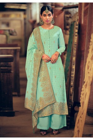 Sea green silk jacquard palazzo suit 2232