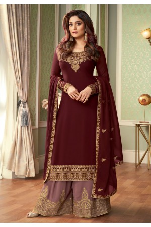 Shamita shetty maroon georgette kameez with palazzo 8420