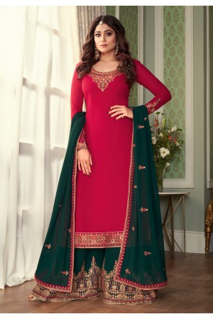 Shamita shetty pink georgette palazzo suit 8429