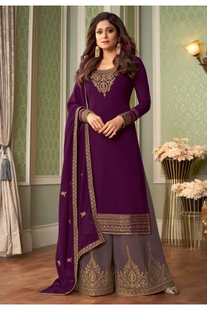 Shamita shetty purple georgette kameez with palazzo 8422