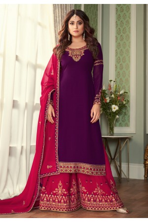 Shamita shetty purple georgette kameez with palazzo 8432