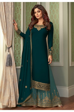 Shamita shetty teal georgette palazzo suit 8419