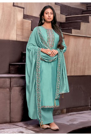 Sky blue cotton silk palazzo suit 1872