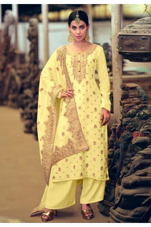 Yellow silk jacquard palazzo suit 2234