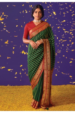 Brasso Saree with blouse in Green colour 16009