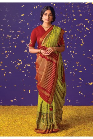 Brasso printed Saree in Mehndi colour 16002