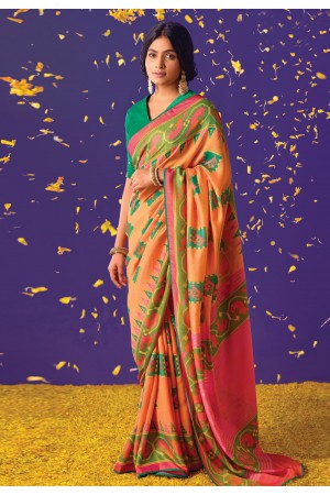 Brasso printed Saree in Peach colour 16006