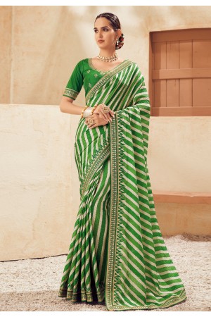 Chinon Saree with blouse in Green colour 305