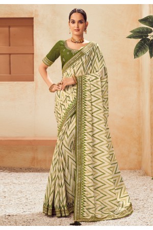 Chinon Saree with blouse in Off white colour 302