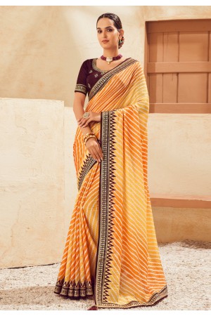 Chinon Saree with blouse in Orange colour 307