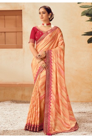Chinon Saree with blouse in Peach colour 304