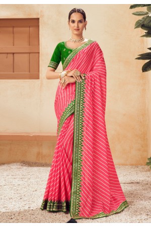 Chinon Saree with blouse in Pink colour 303